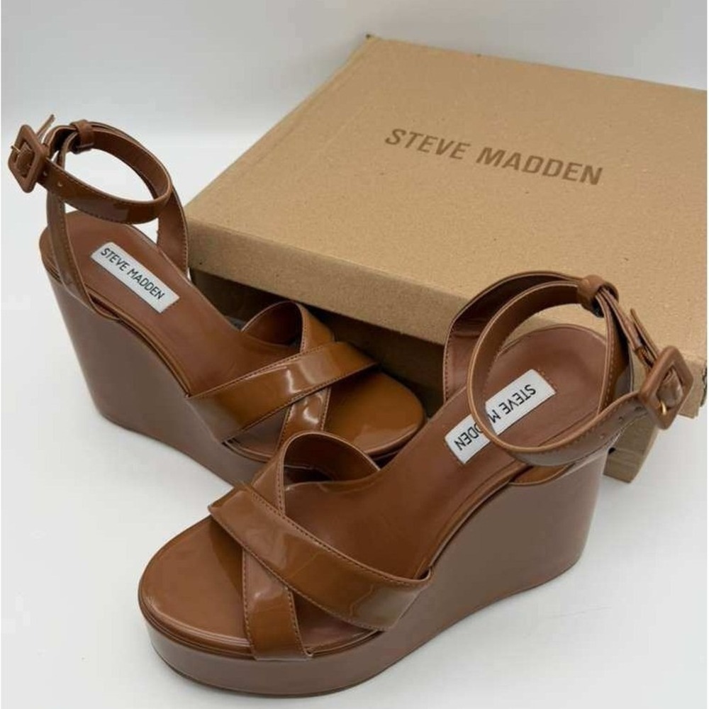 Steve Madden Pinnacle Sandals – Camel Patent – Size 7.5 – Brand New - Picture 12 of 13